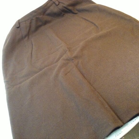 Vintage 70s Wiggle Pencil Skirt Lady-XS(2) Wool Kick Pleat Side Metal-Zip Brown - Picture 6 of 9